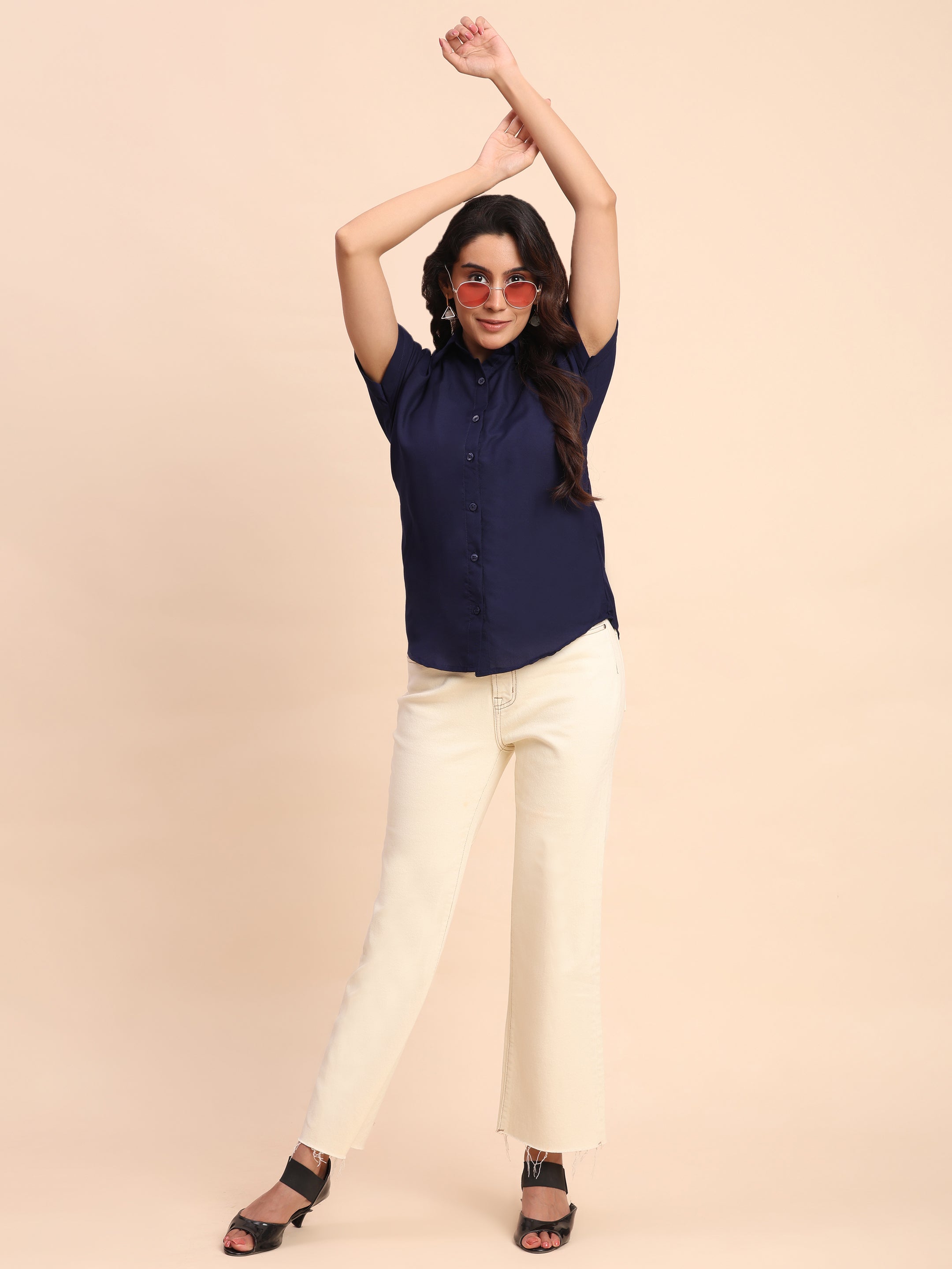 Trendrush Women Solid Blue Short Sleeve Shirt – Classic & Versatile