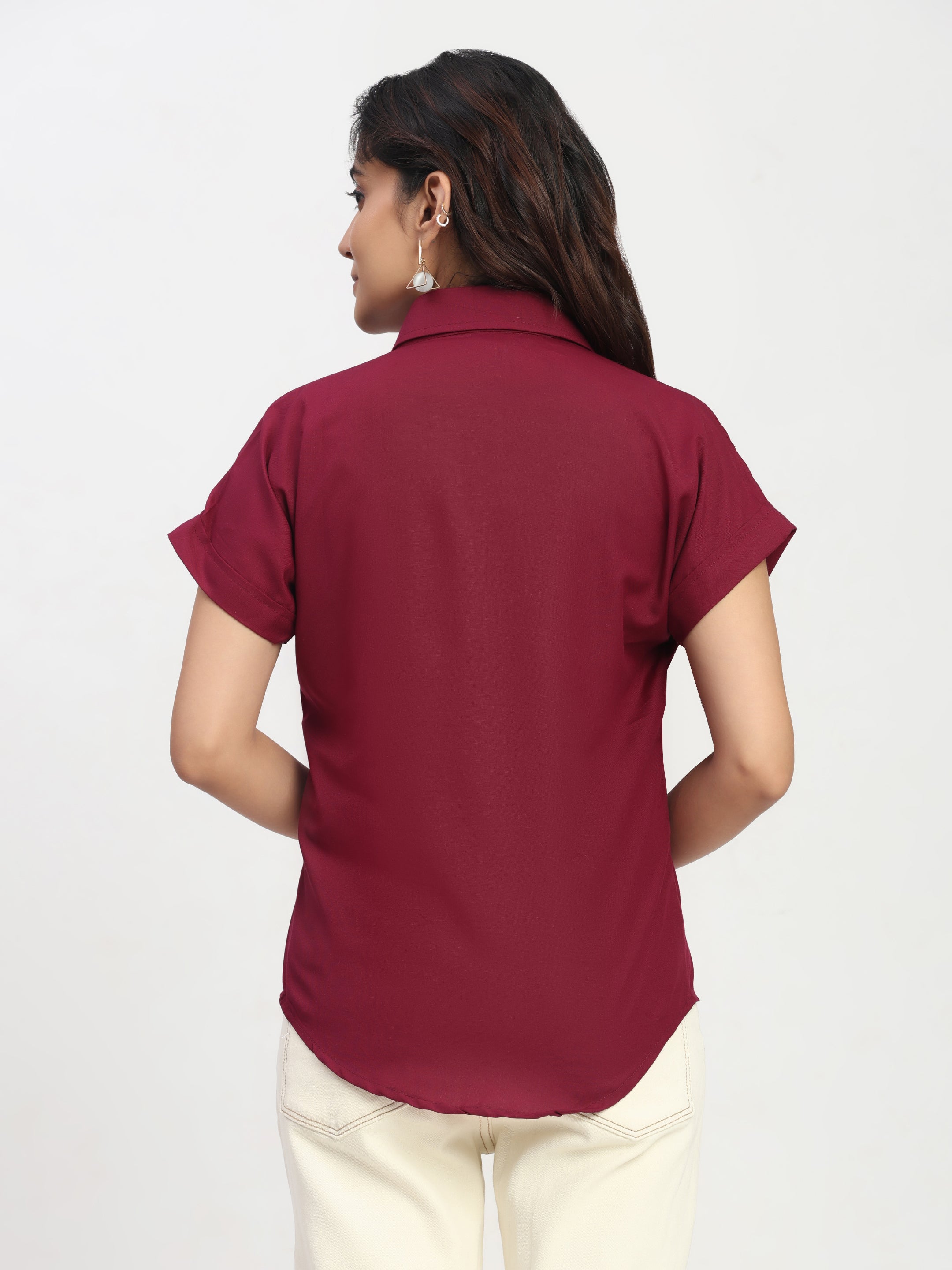 Trendrush Women Solid Maroon Short Sleeve Shirt – Bold & Stylish