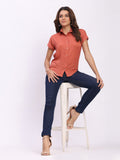 Trendrush Women Solid Orange Short Sleeve Shirt – Bright & Trendy