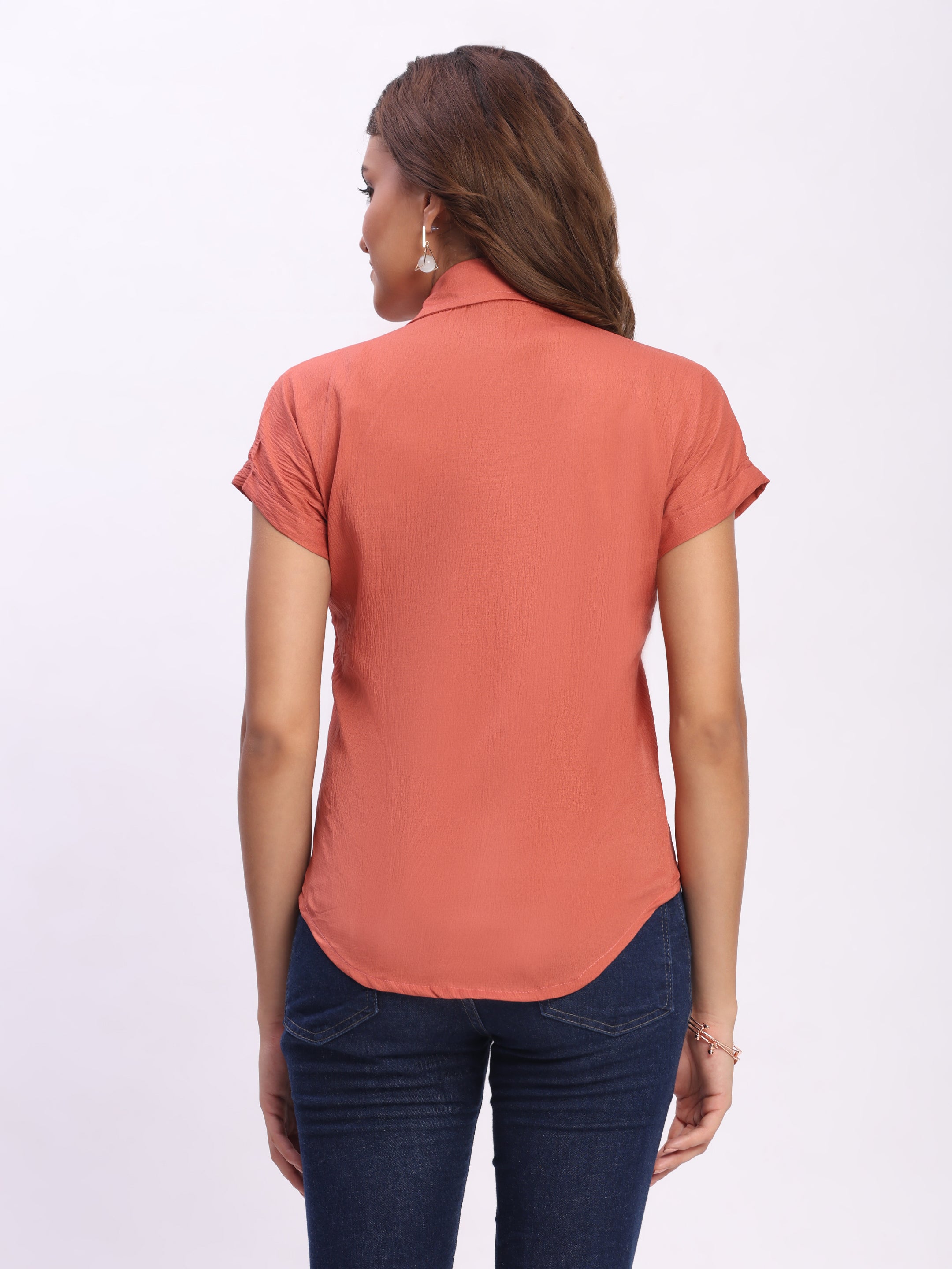 Trendrush Women Solid Orange Short Sleeve Shirt – Bright & Trendy