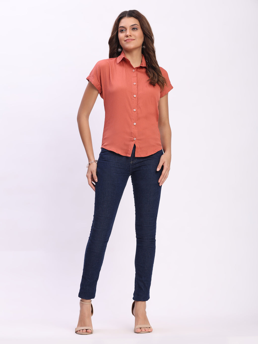 Trendrush Women Solid Orange Short Sleeve Shirt – Bright & Trendy