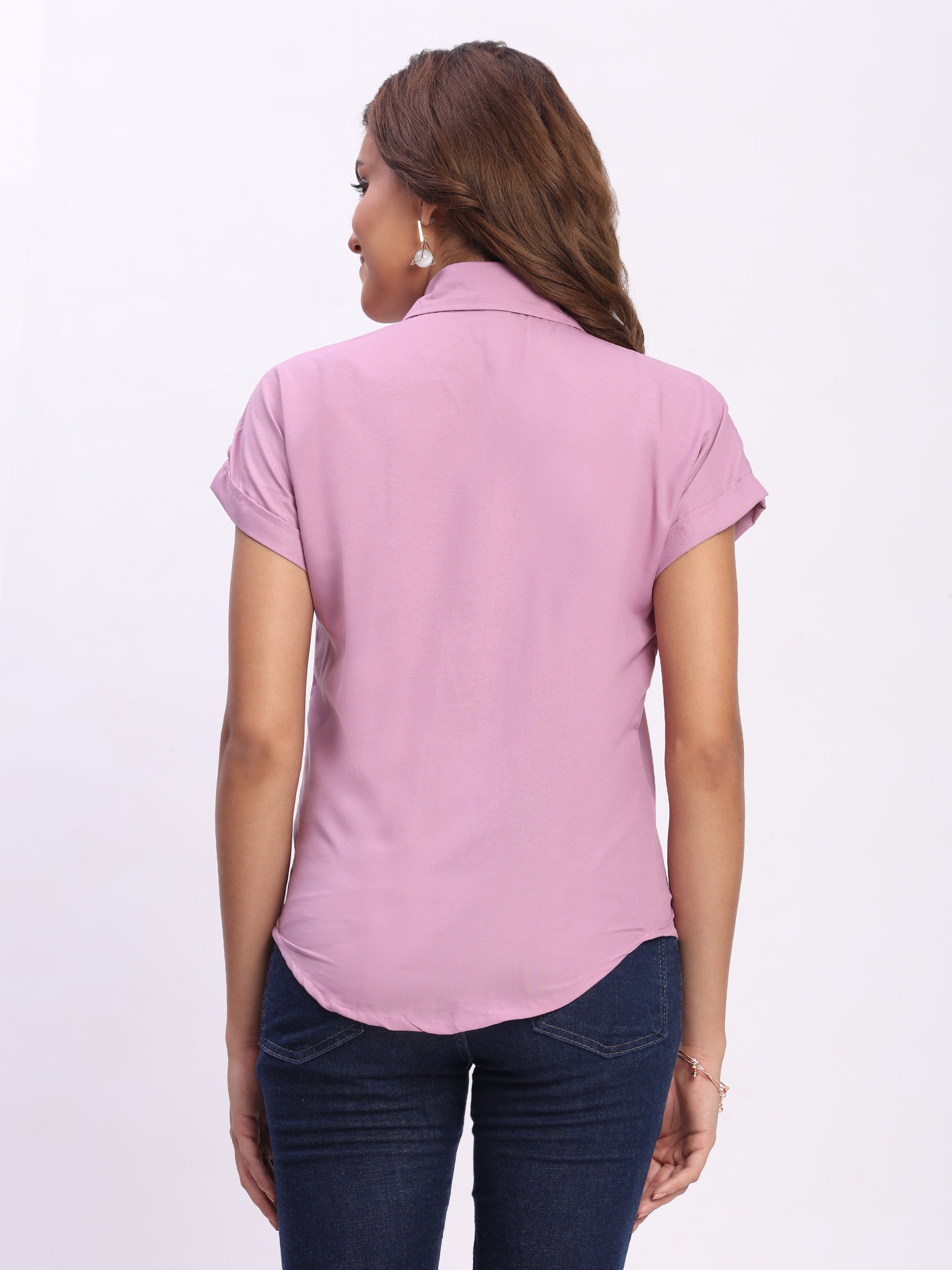 Trendrush Women Solid Pink Short Sleeve Shirt – Feminine & Chic