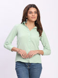 Trendrush Women Solid Light Green Shirt with 3/4th Cuffed Sleeves