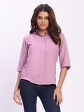 Trendrush Women Solid Pink Shirt with Hidden Placket & Short Sleeves