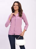 Trendrush Women Solid Pink Shirt with Hidden Placket & 3/4th Cuffed Sleeves