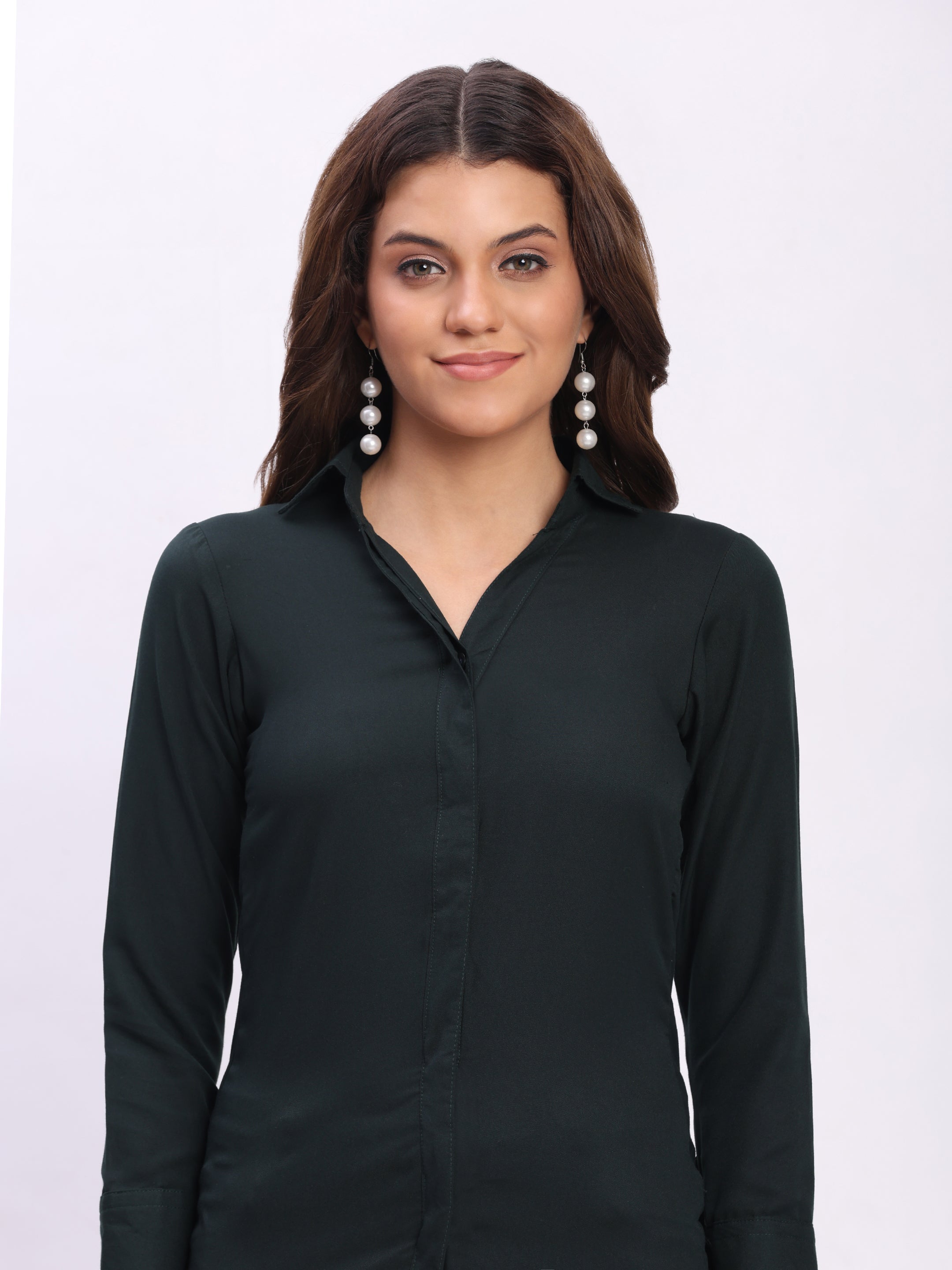 Trendrush Women Solid Blue Shirt with Cuffed 3/4th Sleeves – Elegant Style