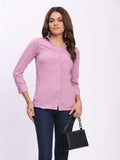 Trendrush Women Solid Pink Shirt with Cuffed 3/4th Sleeves – Feminine Chic