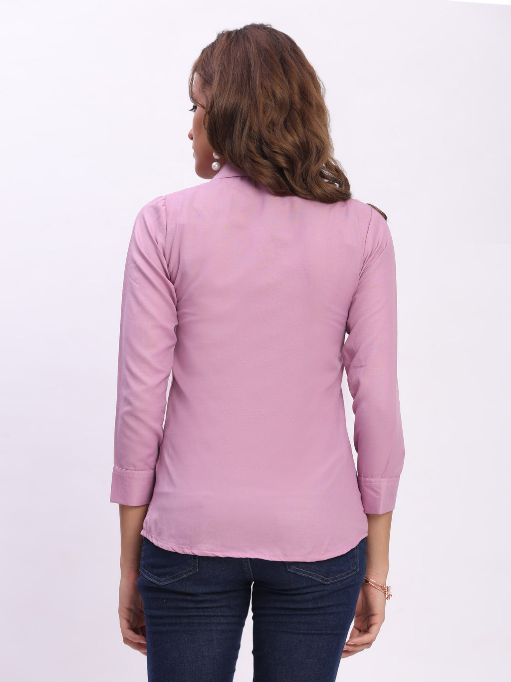 Trendrush Women Solid Pink Shirt with Cuffed 3/4th Sleeves – Feminine Chic