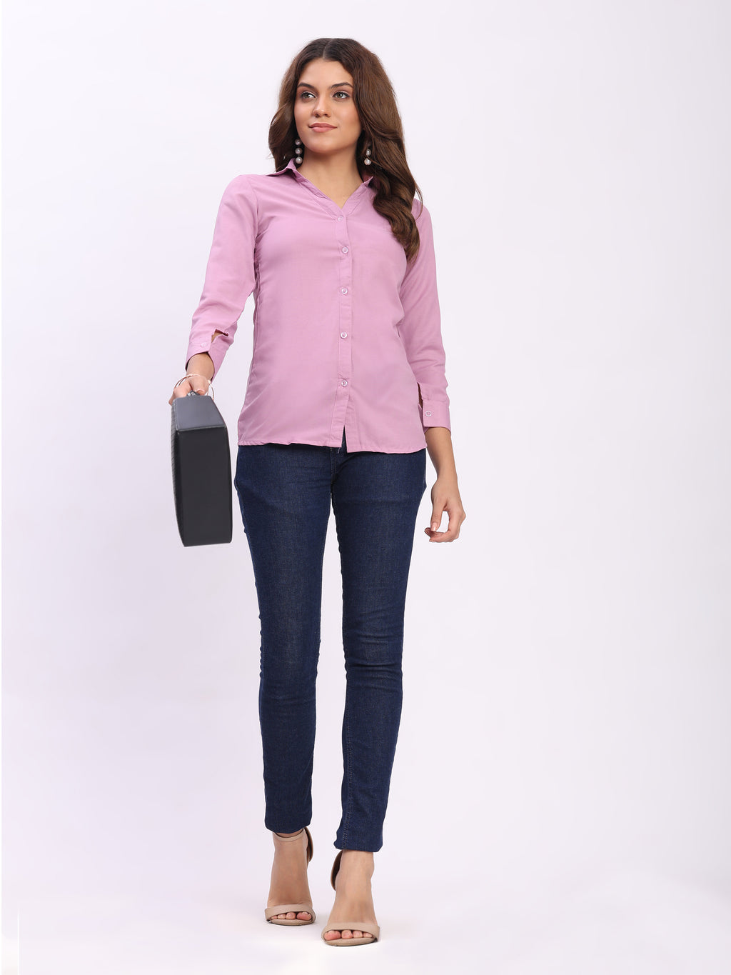 Trendrush Women Solid Pink Shirt with Cuffed 3/4th Sleeves – Feminine Chic