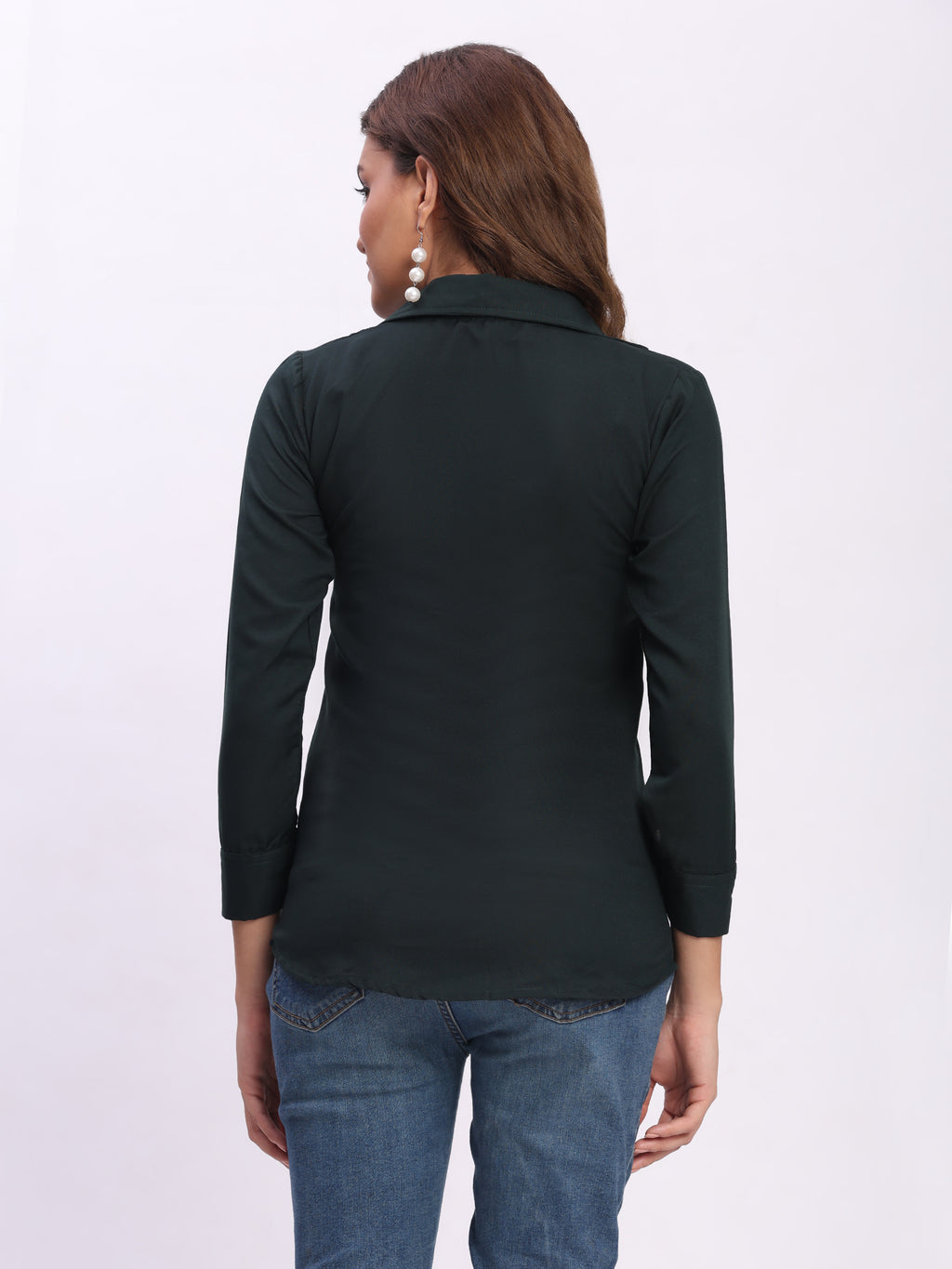 Trendrush Women Solid Dark Green Shirt with Cuffed 3/4th Sleeves – Bold & Stylish