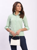 Trendrush Women Textured Solid Light Green Shirt with Cuffed 3/4th Sleeves – Fresh & Stylish